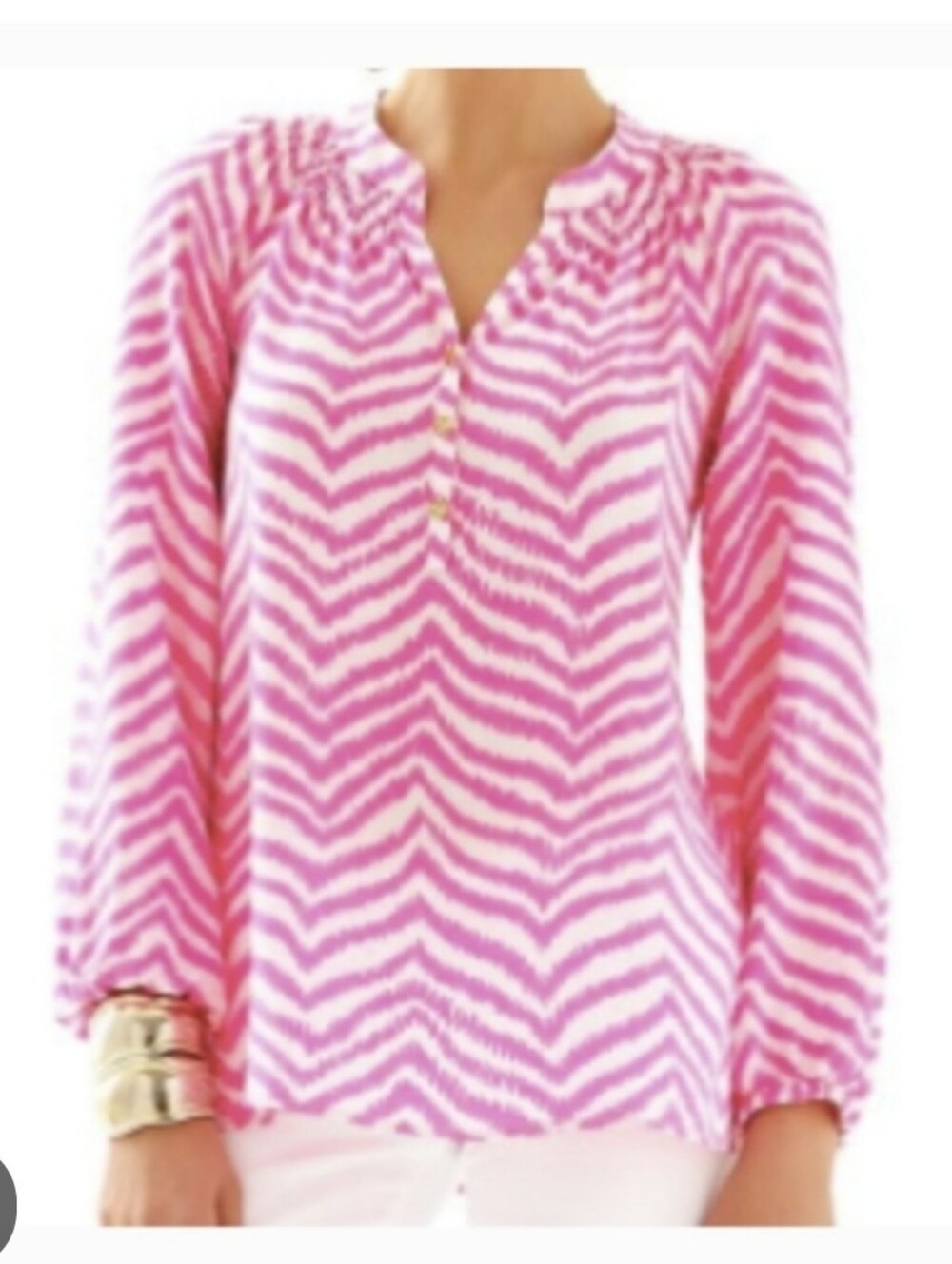 Lilly Pulitzer Elsa Silk Top In Pink Chevron Size Medium